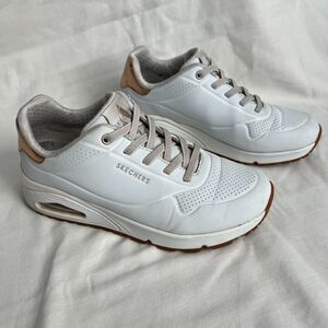 Skechers "Street Uno Shimmer Away" White & Pink Memory Foam Sneakers Shoes 6.5